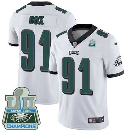 Men's Nike Eagles #91 Fletcher Cox White Super Bowl LII Champions Stitched Vapor Untouchable Limited Jersey